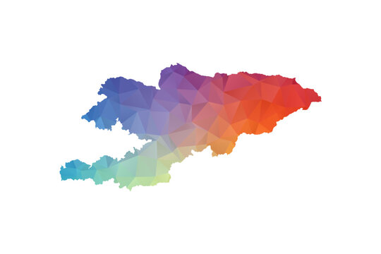 Kyrgyzstan Map - Polygon Style Vector Illustration in Rainbow Gradient, Low Poly Multicolor Geometric Design, Isolated on White Background, Suitable for Reports, and Creative Projects.