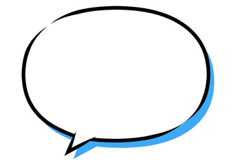 Simple round speech bubble in comic book style with a blue shadow
