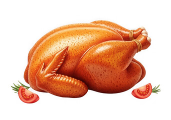 Roasted chicken with tomato and rosemary isolated on transparent background