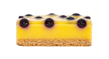 Delicious blueberry lemon bar isolated PNG, a sweet dessert with a buttery crust and tangy filling for bakery and cafe menus
