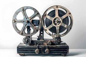 Fototapeta premium Vintage movie projector with large film reels for retro cinema and film enthusiasts