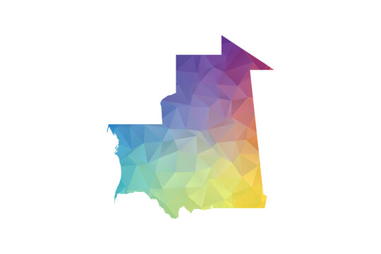 Mauritania Map - Polygon Style Vector Illustration in Rainbow Gradient, Low Poly Multicolor Geometric Design, Isolated on White Background, Suitable for Reports, and Creative Projects.