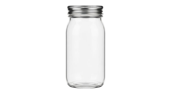 Empty glass mason jar isolated PNG on transparent background, canning container for food preservation and storage, kitchenware