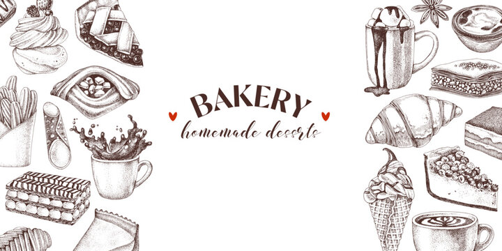Bakery banner with hand drawn pastry