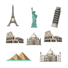 Obraz premium Collection of famous world travel landmarks and monuments