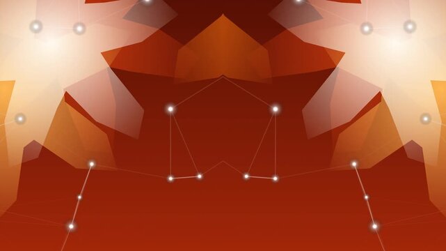 Vibrant red abstract background with glowing white dots and geometric shapes