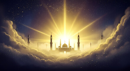 Fototapeta premium Ramadan Night Sky with Mosque Silhouette