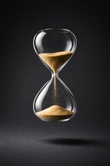 Minimalist hourglass with flowing sand on dark background