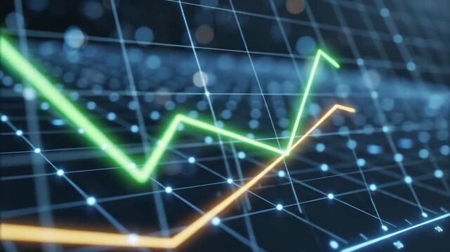 Financial stock market chart visualization showing growth and decline