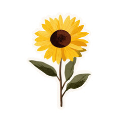 Naklejka premium Watercolor illustration of a sunflower in full bloom, with leaves and stem, against black