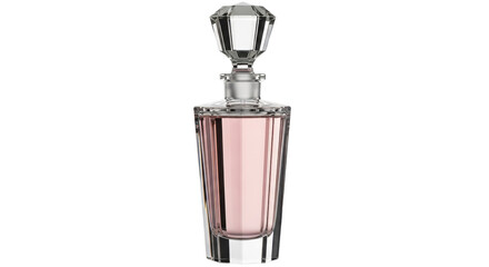Elegant crystal perfume bottle with pink liquid isolated PNG, luxurious fragrance container for beauty and personal care products