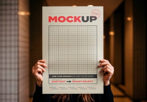 Woman Holdign Page Poster Mockup