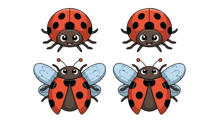A set of four cute cartoon ladybugs arranged in a 2x2 grid against a white background (4)_traced