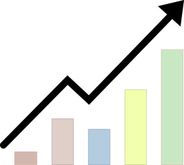 Minimal clean business growth chart with bold black upward arrow mint growth bars with upward arrow