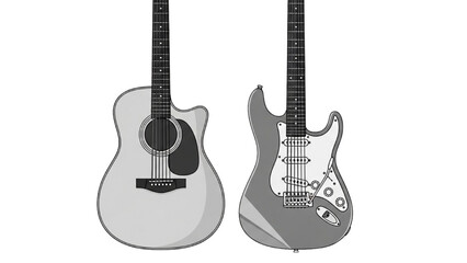 Guitars standing upright showcasing body shapes and necks in a simple illustration © Stock Image Paradise