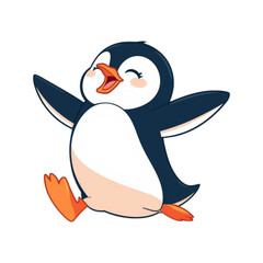 Obraz premium Cute Penguin Character Jumping Happily Flat Vector Illustration