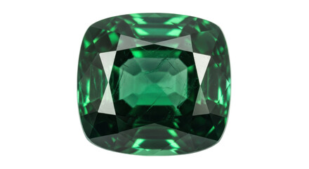 Fototapeta premium Cushion cut green tourmaline gemstone isolated PNG, vibrant mineral for jewelry design and luxury accessories on transparent background