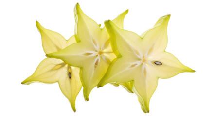 Star fruit slices PNG isolated on transparent background, carambola fruit cut for healthy eating and tropical food concepts