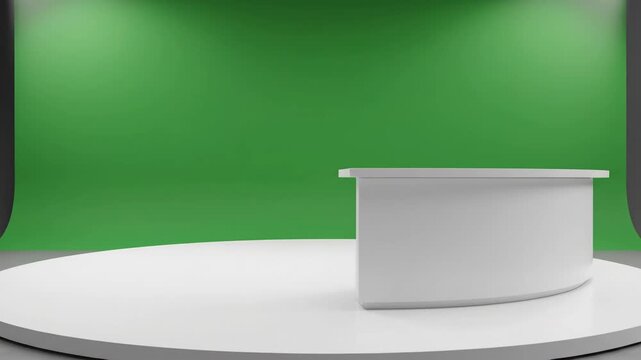 Empty studio with podium green screen ready for presentation or interview