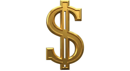 Golden dollar sign isolated PNG on transparent background, currency symbol for finance and investment concepts