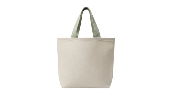 Beige canvas tote bag isolated PNG on transparent background, reusable eco-friendly shopping bag for groceries and everyday use