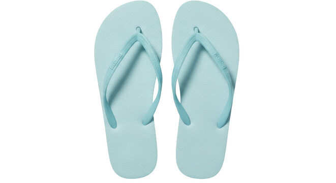 Light blue flip flops isolated PNG on transparent background, summer footwear for beach vacation and casual wear