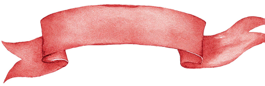 A decorative red banner, stylized with watercolor effects, perfect for adding an announcement