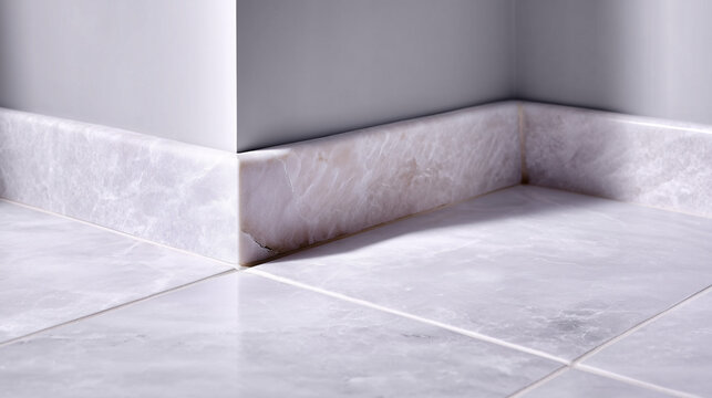 Interior corner with ceramic floor tile and baseboard. Focus on floor finish and tile joint detail.