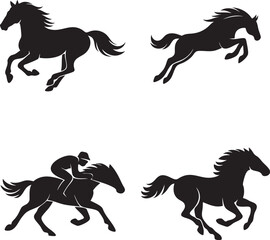Racing Black Horse Vector Illustration