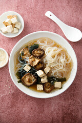 Miso soup with mushrooms and tofu