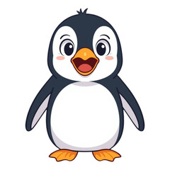 Cute Penguin Character Feeling Surprised Flat Vector Illustration