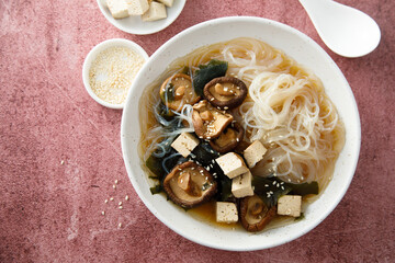 Miso soup with mushrooms and tofu