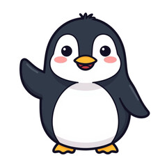 Obraz premium Cute Penguin Character Waving Hand Flat Vector Illustration