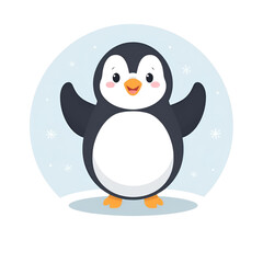 Fototapeta premium Cute Penguin Character Waving Hand Flat Vector Illustration