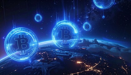 Fototapeta premium Bitcoins Digital Ascendancy - A Futuristic View of Cryptocurrency Dominance.