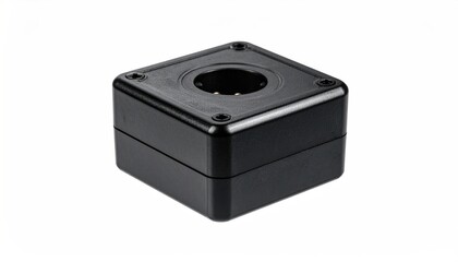 Obraz premium Black Square Object with Central Hole on White Background.