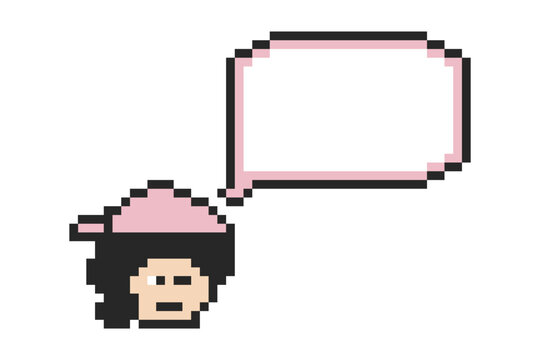 Cute cartoon woman girl say speak chat bubble box with 8 bit,feedback,review,think.