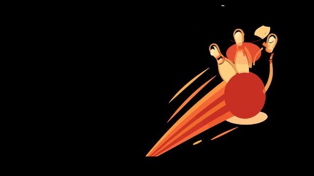 Bowling Ball and Pins with Fiery Motion Trails strike