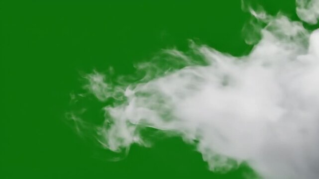 Fluffy white cloud formation isolated on green screen chroma key background