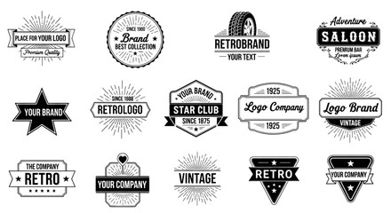 Fototapeta premium Collection of vintage and retro style emblems and labels featuring typography and badge designs for branding and identity