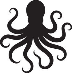 Black Octopus Vector Illustration Isolated on Transparent Background