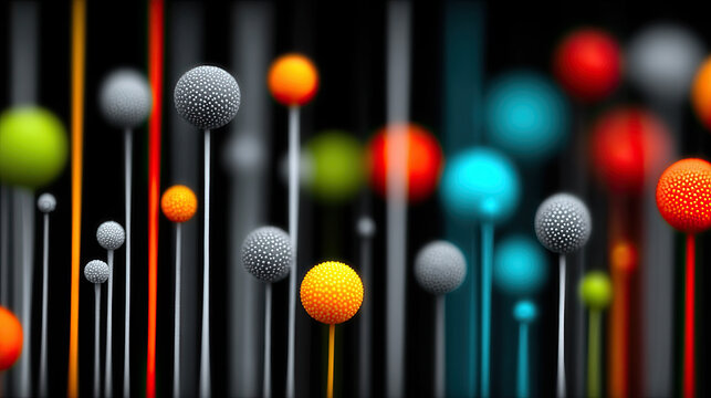 Leuchtende, kreisf&ouml;rmige Strukturen und verbundene Knoten aus Linien auf dunklem Hintergrund. Abstrakte Darstellung von Netzwerken, Datenfluss und moderner digitaler Technologie.