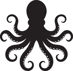 Black Octopus Vector Illustration Isolated on Transparent Background