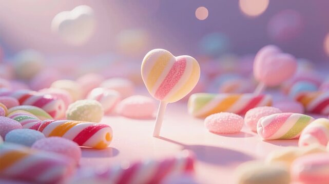 A macro shot of pink, white, and yellow heart-shaped candy and sugar tablets isolated like colorful sweet medicine for a Valentine holiday
