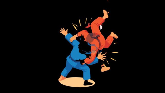 Judo Fighters in Dynamic Throwing Action Illustration