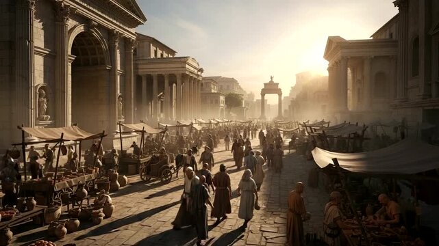Ancient Roman Street Scene with People.