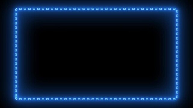 Glowing neon square border frame with vibrant light effect isolated on dark background. Modern luminous rectangular outline perfect for banners, promotion, and creative graphic projects.