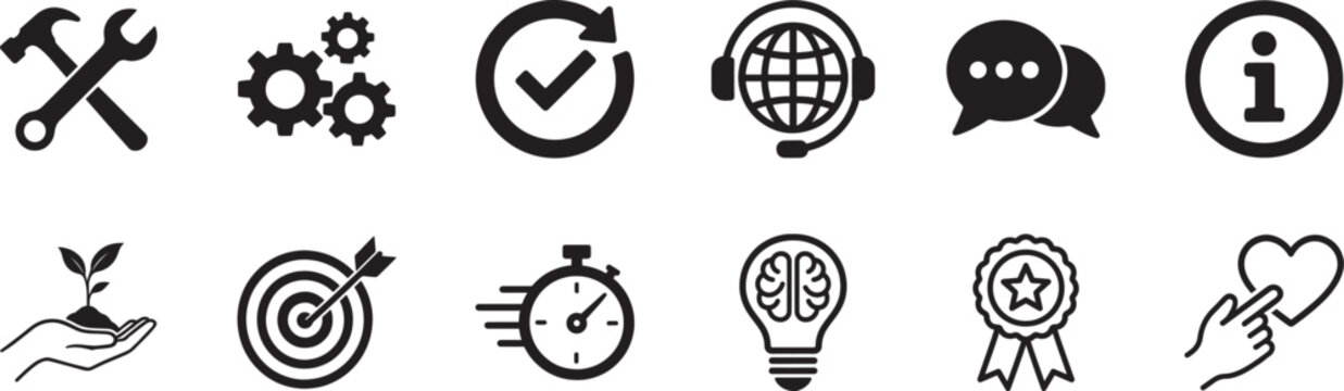 Support banner web icon set. Editable EPS symbols for customer service, help and online support.