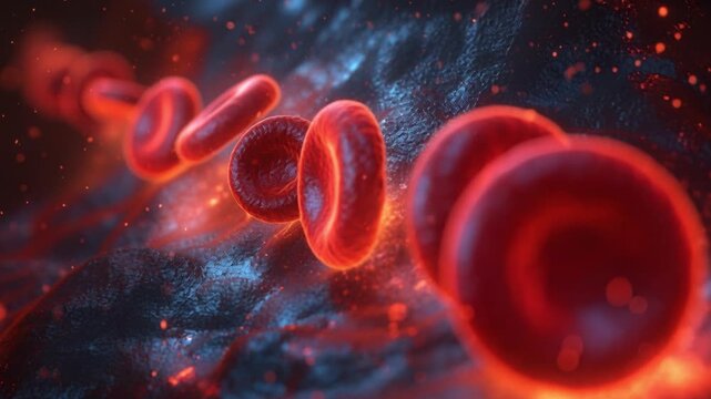 Moving red platelets, blood cells and platelets in bloodstream forming a blood clot showing hemophilia blood clotting disorder coagulation deficiency for hematology education and healthcare 