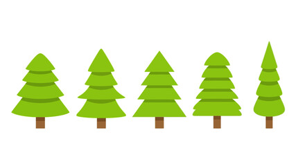 Fototapeta premium Illustration of five green trees standing in a row from a front viewpoint